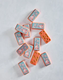 Fairy House Toile Domino Set in Coral