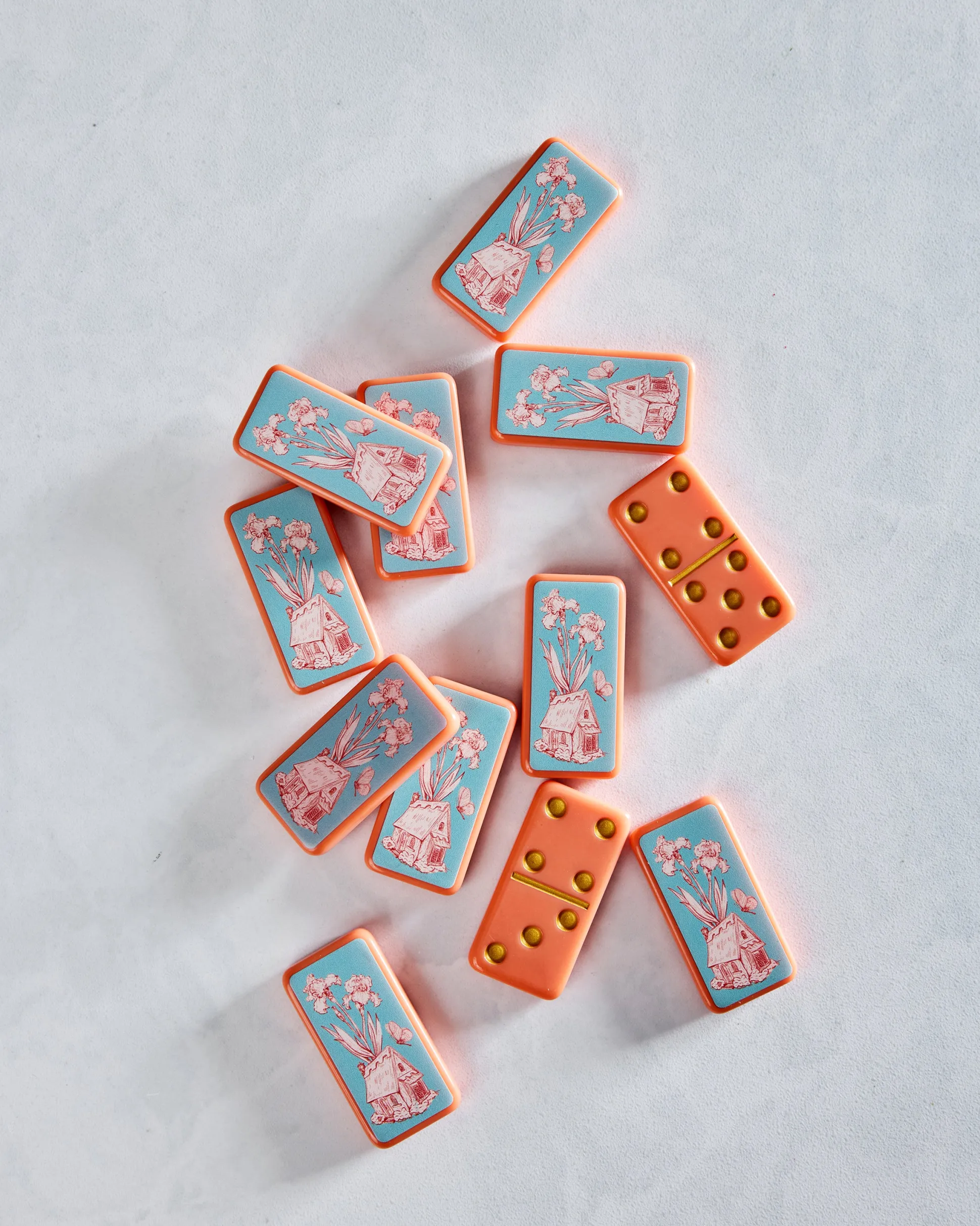 Fairy House Toile Domino Set in Coral