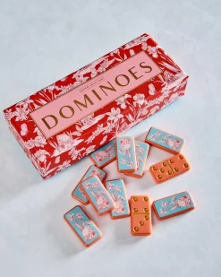 Fairy House Toile Domino Set in Coral