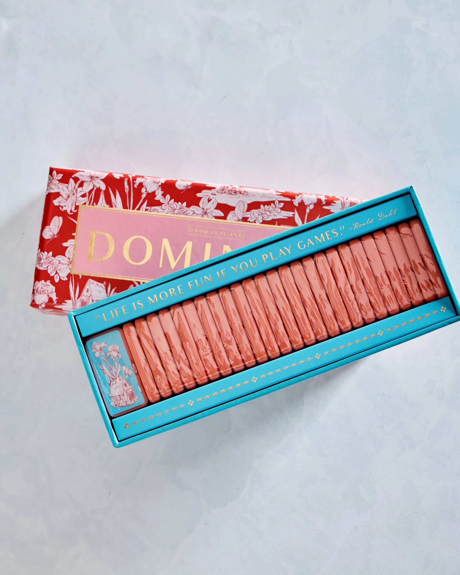 Fairy House Toile Domino Set in Coral
