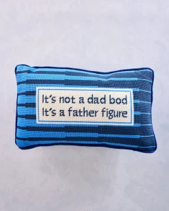 Father Figure Needlepoint Pillow in Blue Multi