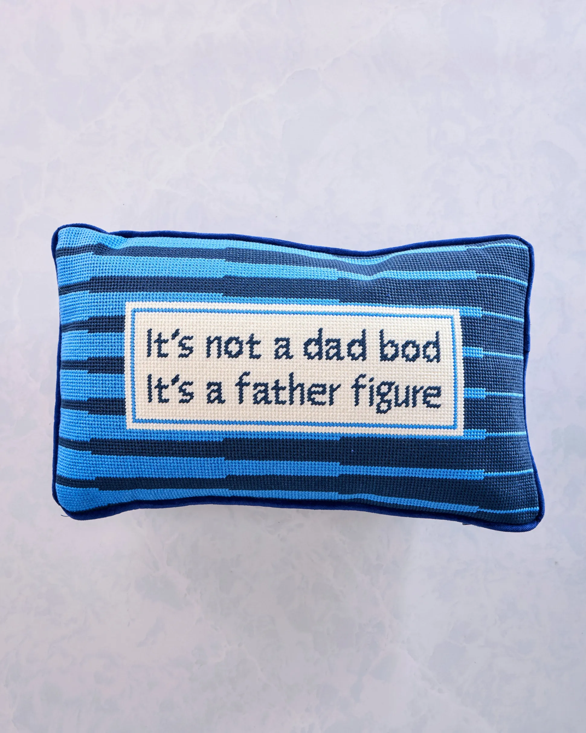 Father Figure Needlepoint Pillow in Blue Multi