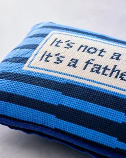 Father Figure Needlepoint Pillow in Blue Multi