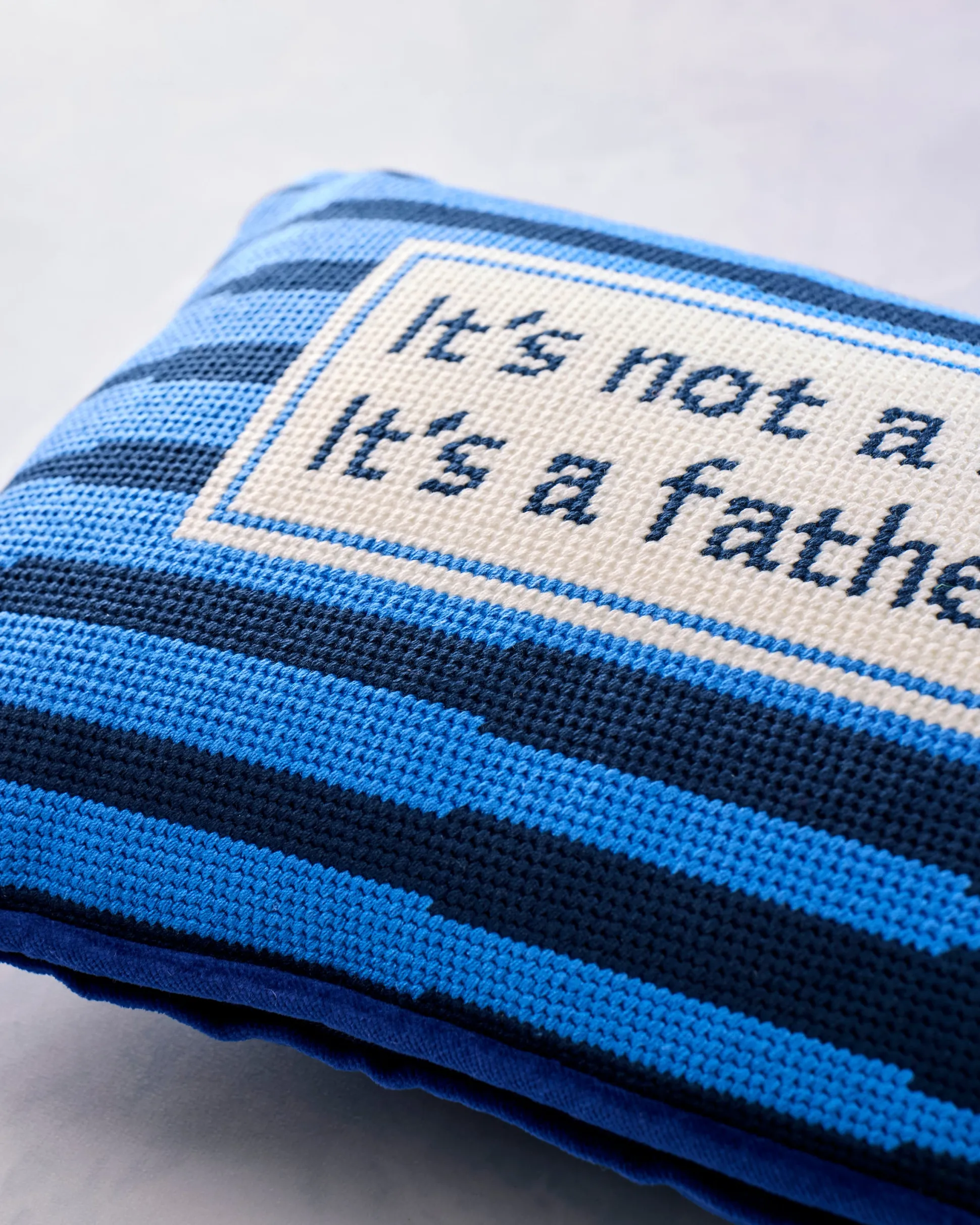 Father Figure Needlepoint Pillow in Blue Multi