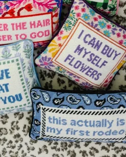 First Rodeo Needlepoint Pillow in Light Blue Combo