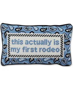 First Rodeo Needlepoint Pillow in Light Blue Combo