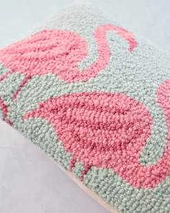 Flamingo Beach Hook Pillow in Green Combo