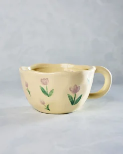 Floral Ceramic Tulip Mug in Ivory
