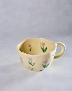 Floral Ceramic Tulip Mug in Ivory