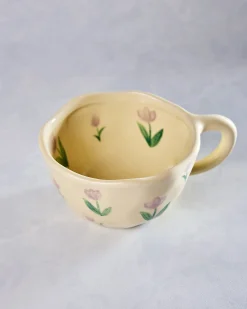 Floral Ceramic Tulip Mug in Ivory