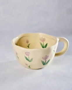 Floral Ceramic Tulip Mug in Ivory