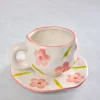 Flower Ceramic Mug and Saucer in Ivory Combo
