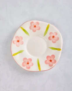 Flower Ceramic Mug and Saucer in Ivory Combo