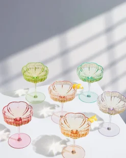 Flower Coupe Cocktail Glasses Set of 6 in Multi Combo