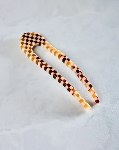 French Hair Pin in Tortoise Checker