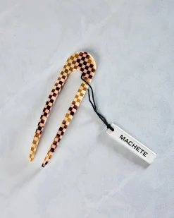 French Hair Pin in Tortoise Checker