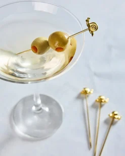 Garden Snail Cocktail Picks in Gold