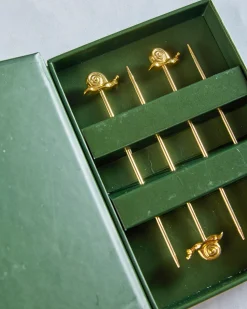 Garden Snail Cocktail Picks in Gold