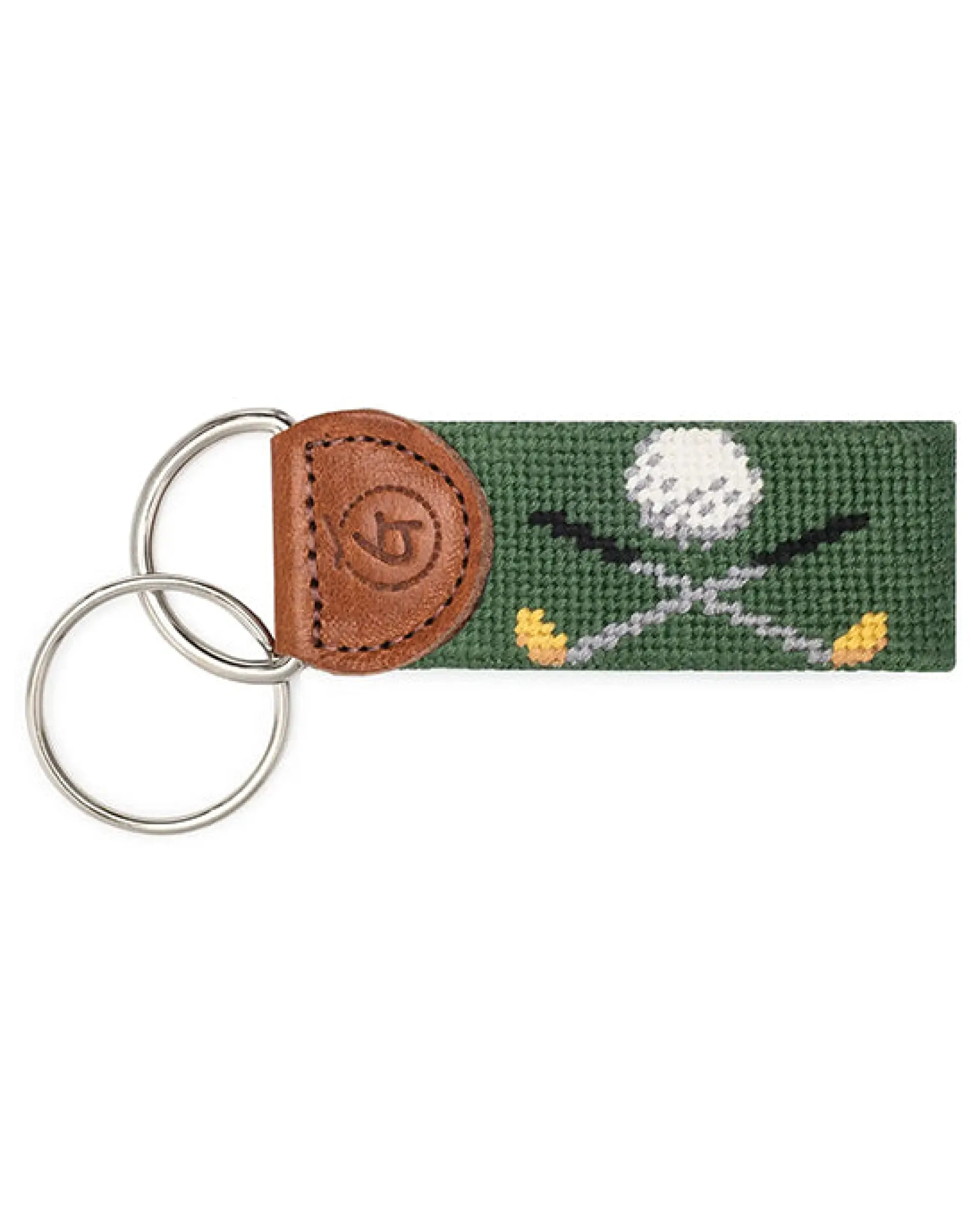Golf Needlepoint Keychain in Green Multi