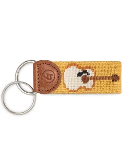 Guitar Needlepoint Keychain in Yellow Multi