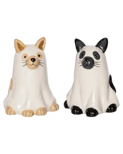 Halloween Ghost Cats Salt & Pepper Shaker Set in Multi