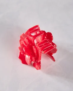 Handmade Origami Gardenia Flower Claw Hair Clip in Red
