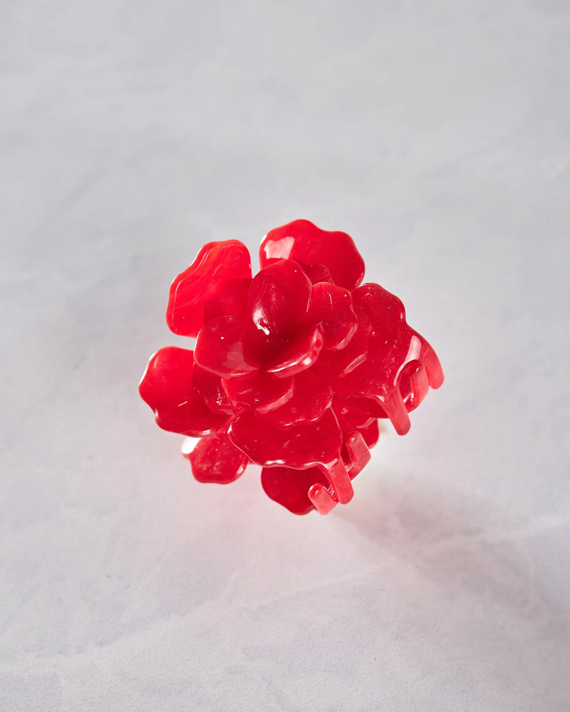 Handmade Origami Gardenia Flower Claw Hair Clip in Red