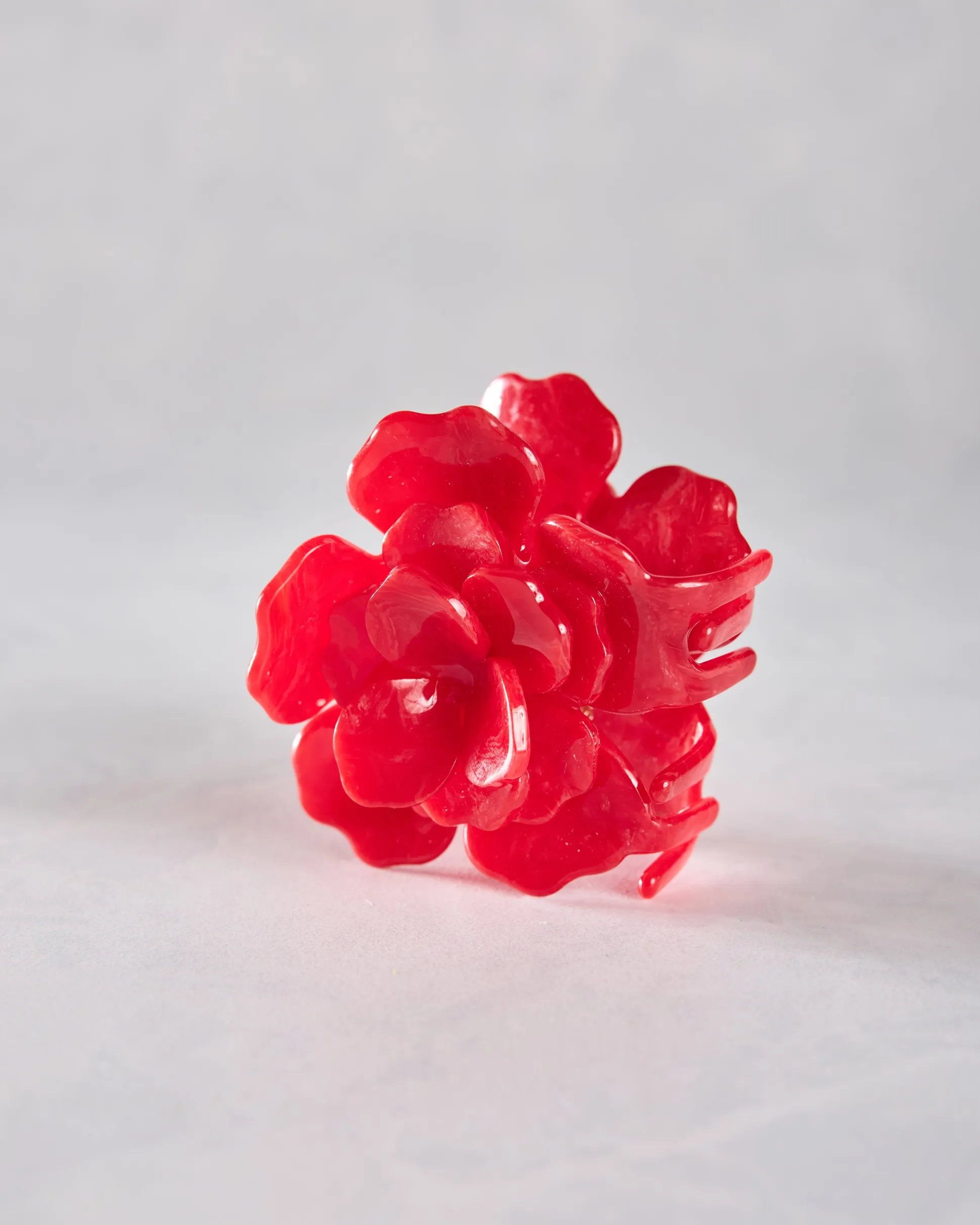 Handmade Origami Gardenia Flower Claw Hair Clip in Red