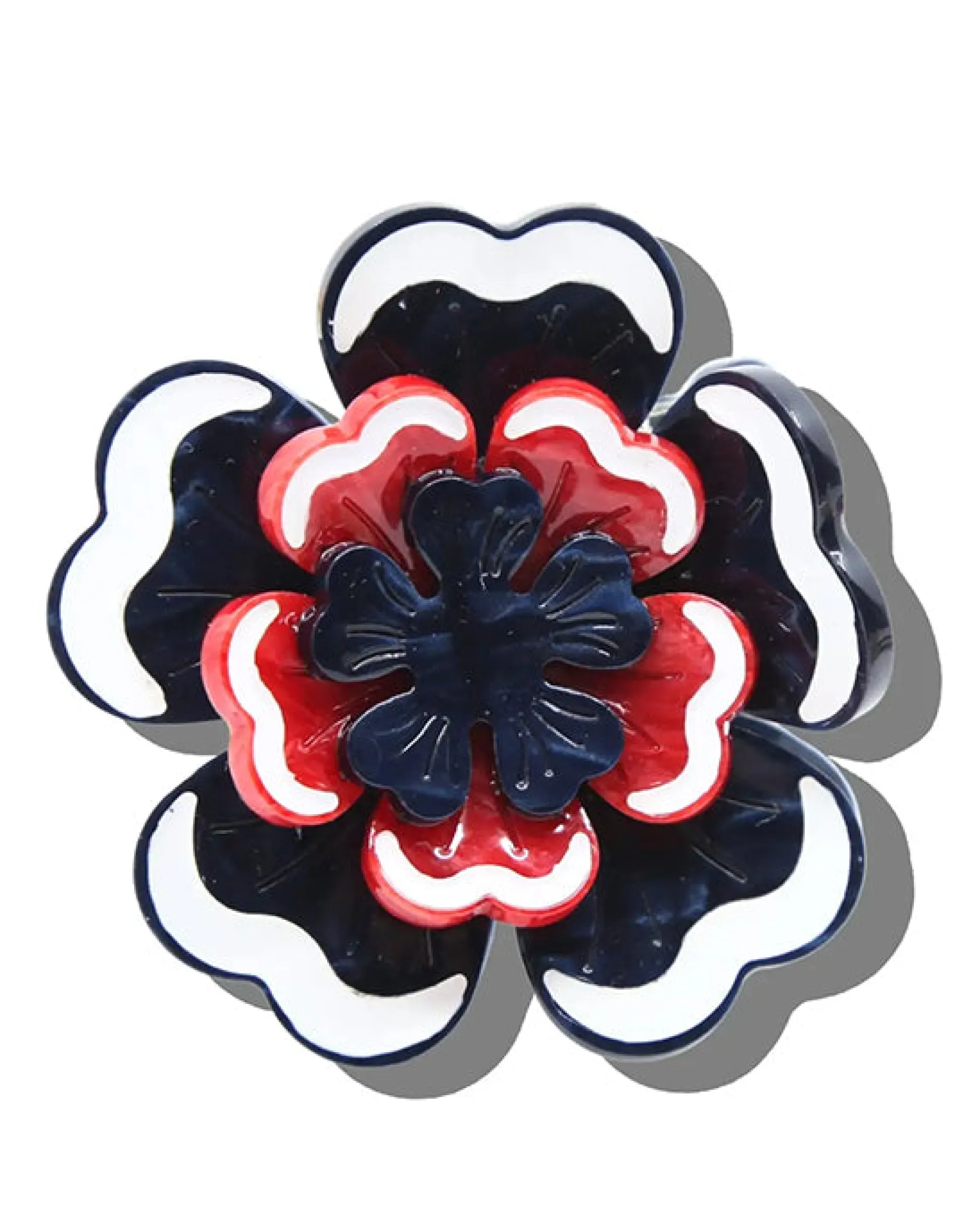 Hand Painted Americana Flower Claw Clip in Navy