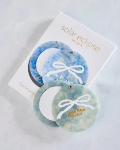 Hand Painted Baby Blue Bow Compact Mirror in Solar Eclipse
