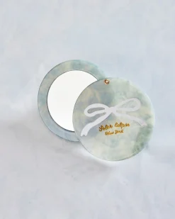 Hand Painted Baby Blue Bow Compact Mirror in Solar Eclipse