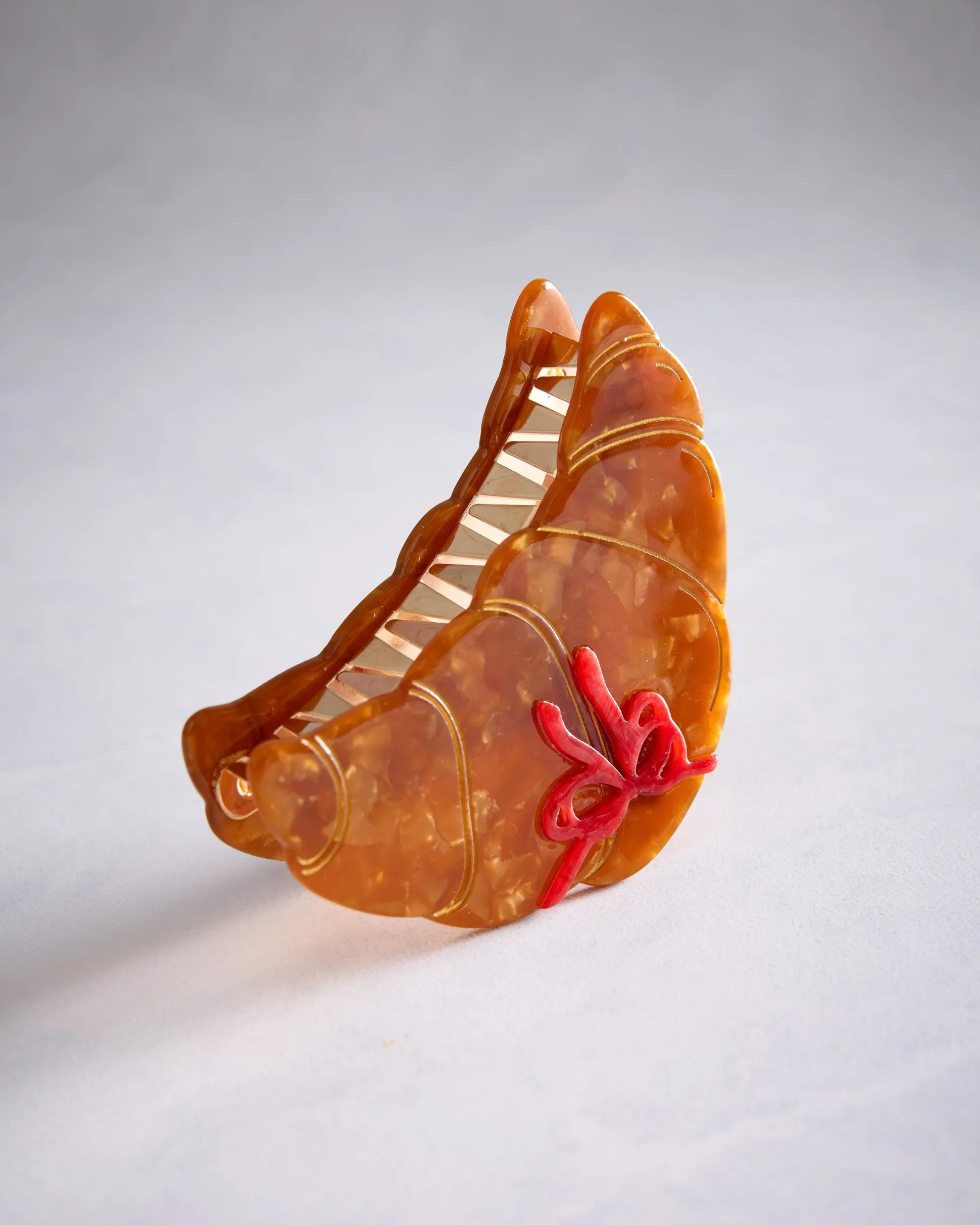 Hand Painted Bow Croissant Claw Hair Clip in Brown Combo