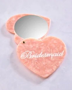 Hand Painted Bridesmaid Heart Compact Mirror in Pink Combo