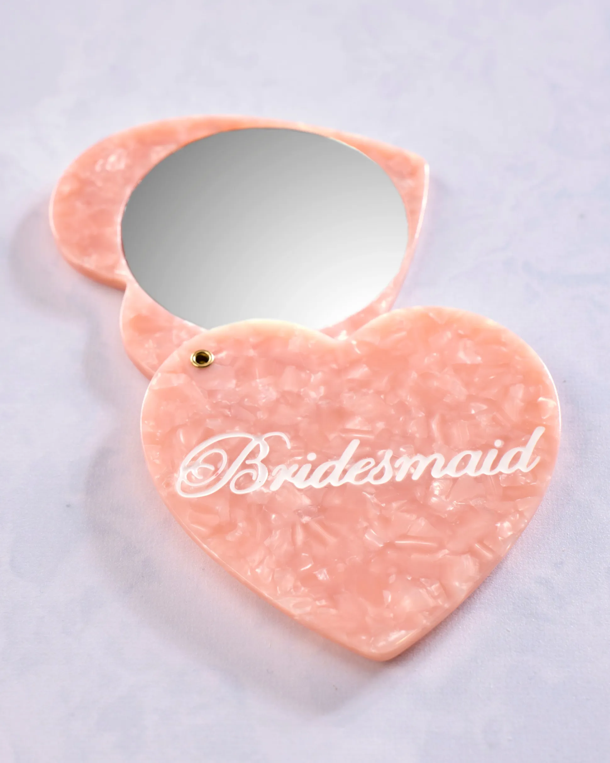 Hand Painted Bridesmaid Heart Compact Mirror in Pink Combo
