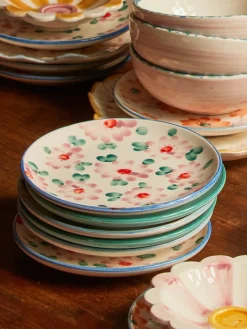 Hand Painted Ceramic Cake Plate in Floral Combo
