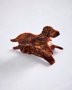 Hand Painted Dachshund Dog Claw Hair Clip in Solar Eclipse