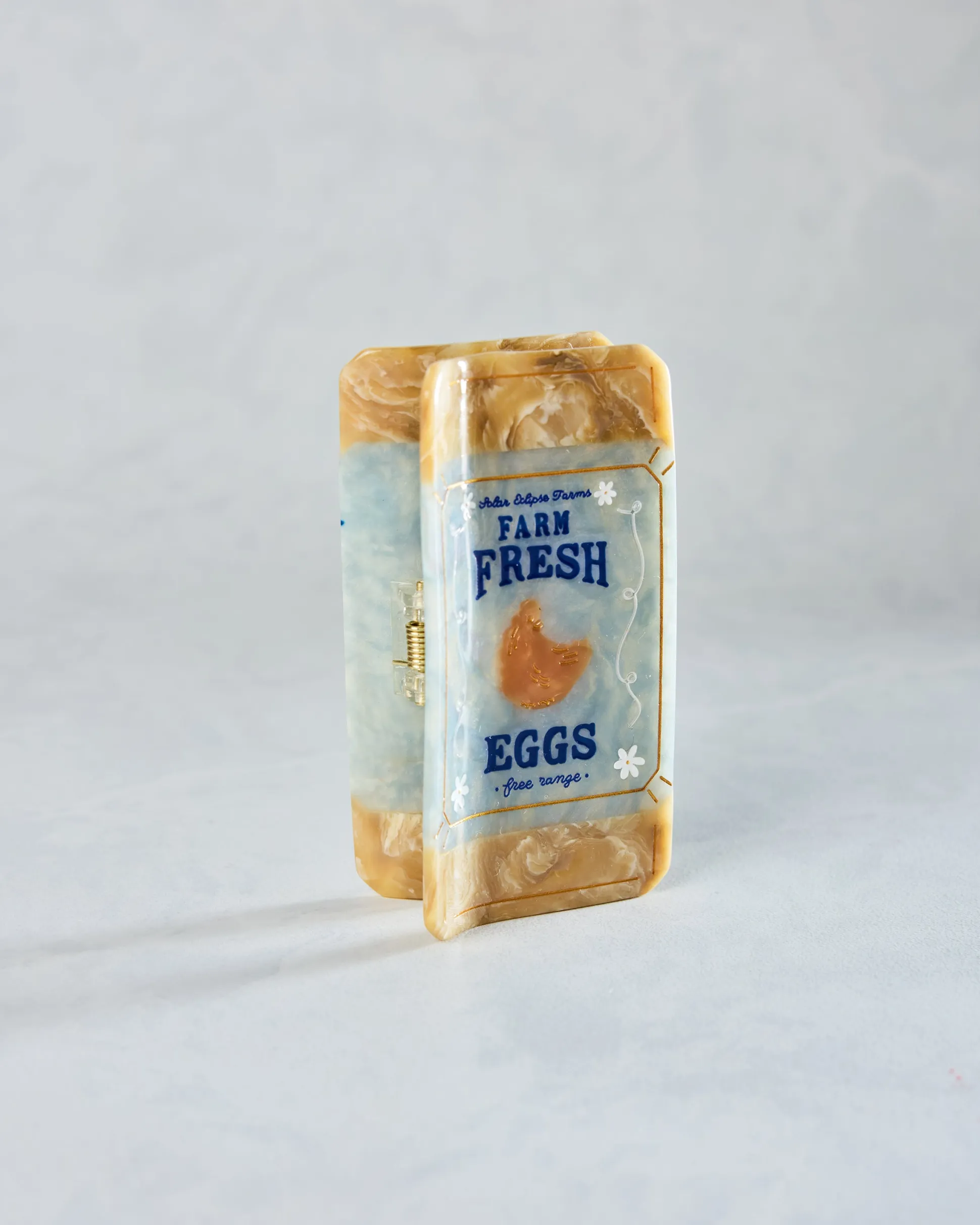 Hand Painted Farm Fresh Eggs Claw Hair Clip in Blue Combo