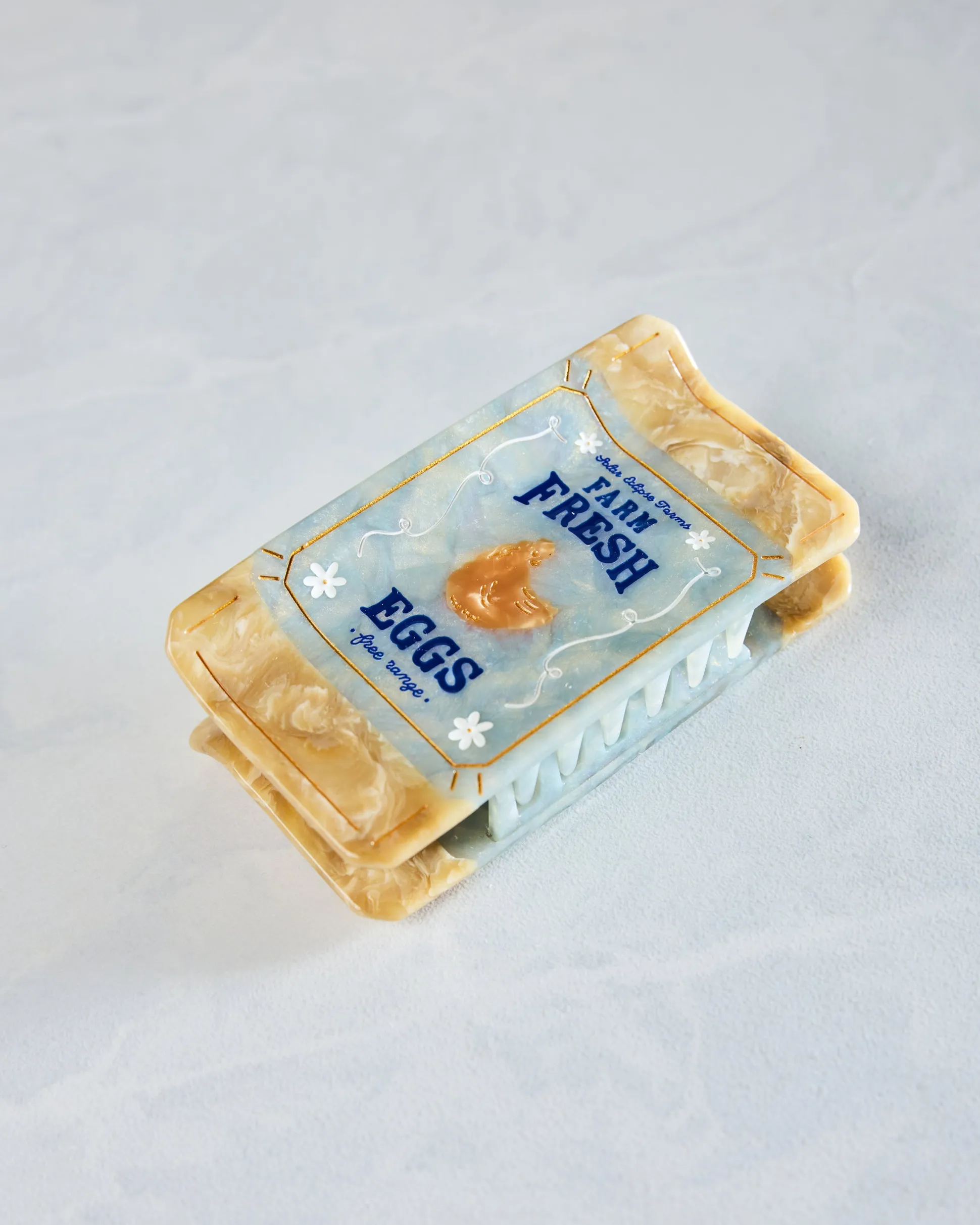 Hand Painted Farm Fresh Eggs Claw Hair Clip in Blue Combo