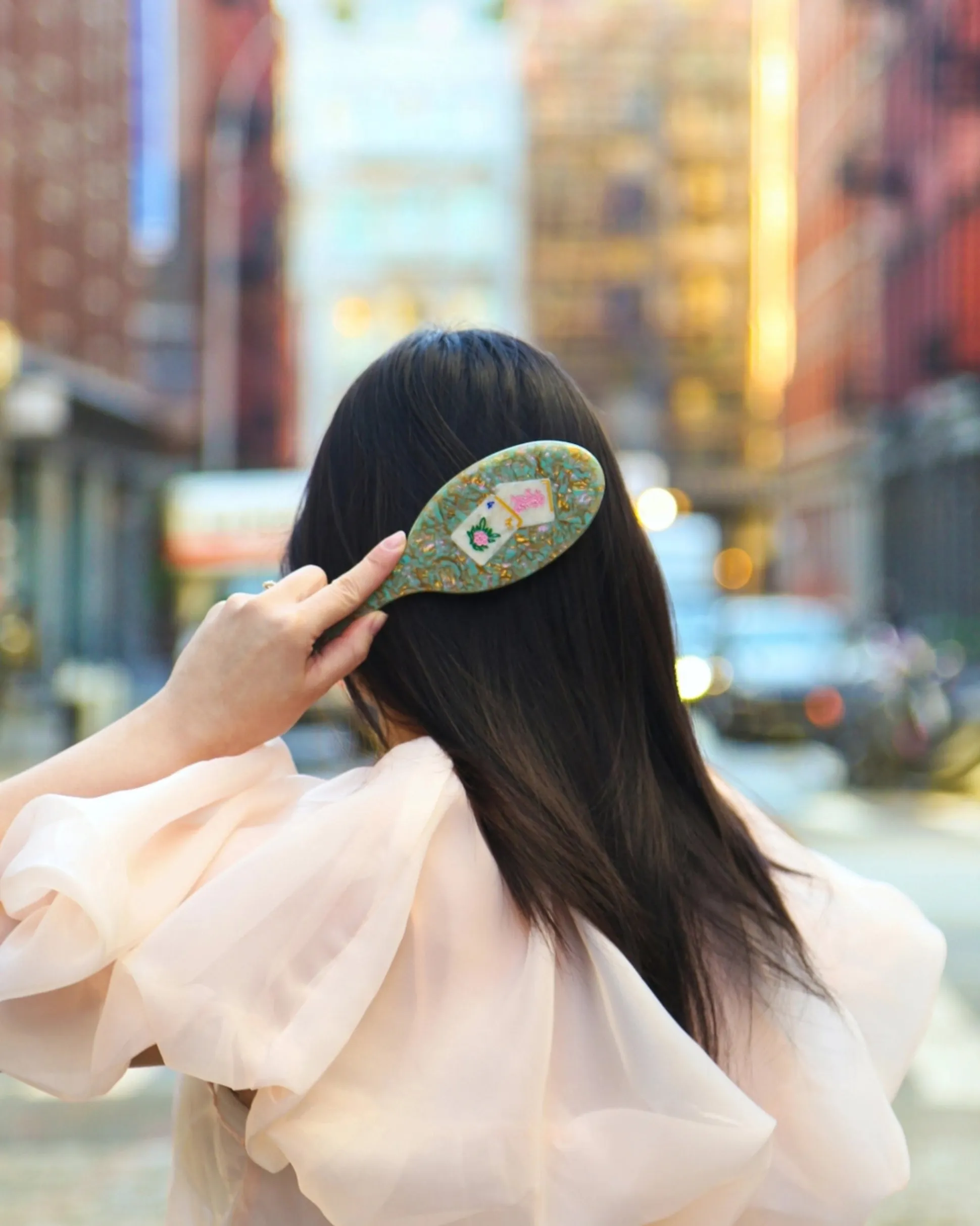 Hand Painted Flower Mahjong Amazing Hair Day Brush in Seafoam Combo