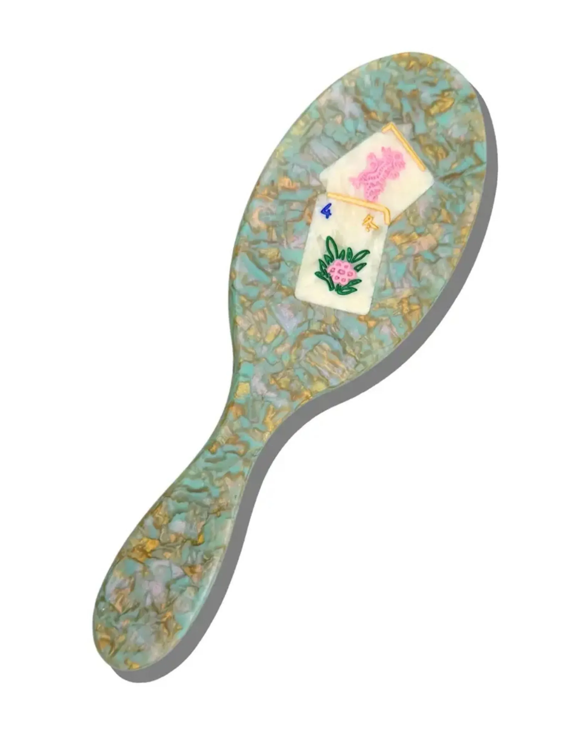 Hand Painted Flower Mahjong Amazing Hair Day Brush in Seafoam Combo