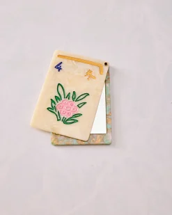 Hand Painted Flower Mahjong Compact Mirror in Ivory Combo