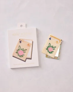 Hand Painted Flower Mahjong Compact Mirror in Ivory Combo