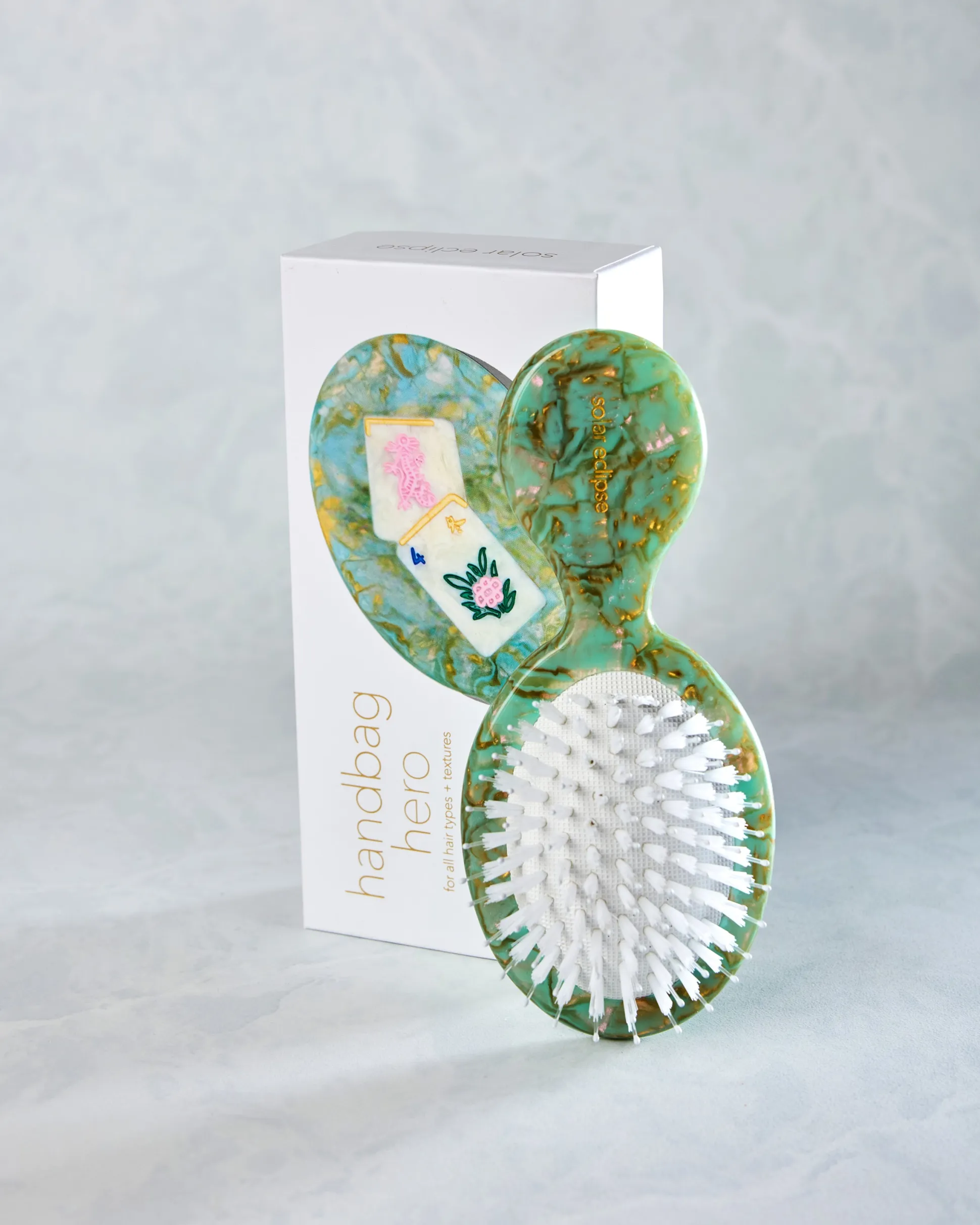 Hand Painted Flower Mahjong Handbag Hero Brush in Seafoam Combo