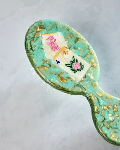 Hand Painted Flower Mahjong Handbag Hero Brush in Seafoam Combo