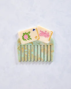 Hand Painted Flower Mahjong Pocket Comb in Green Combo