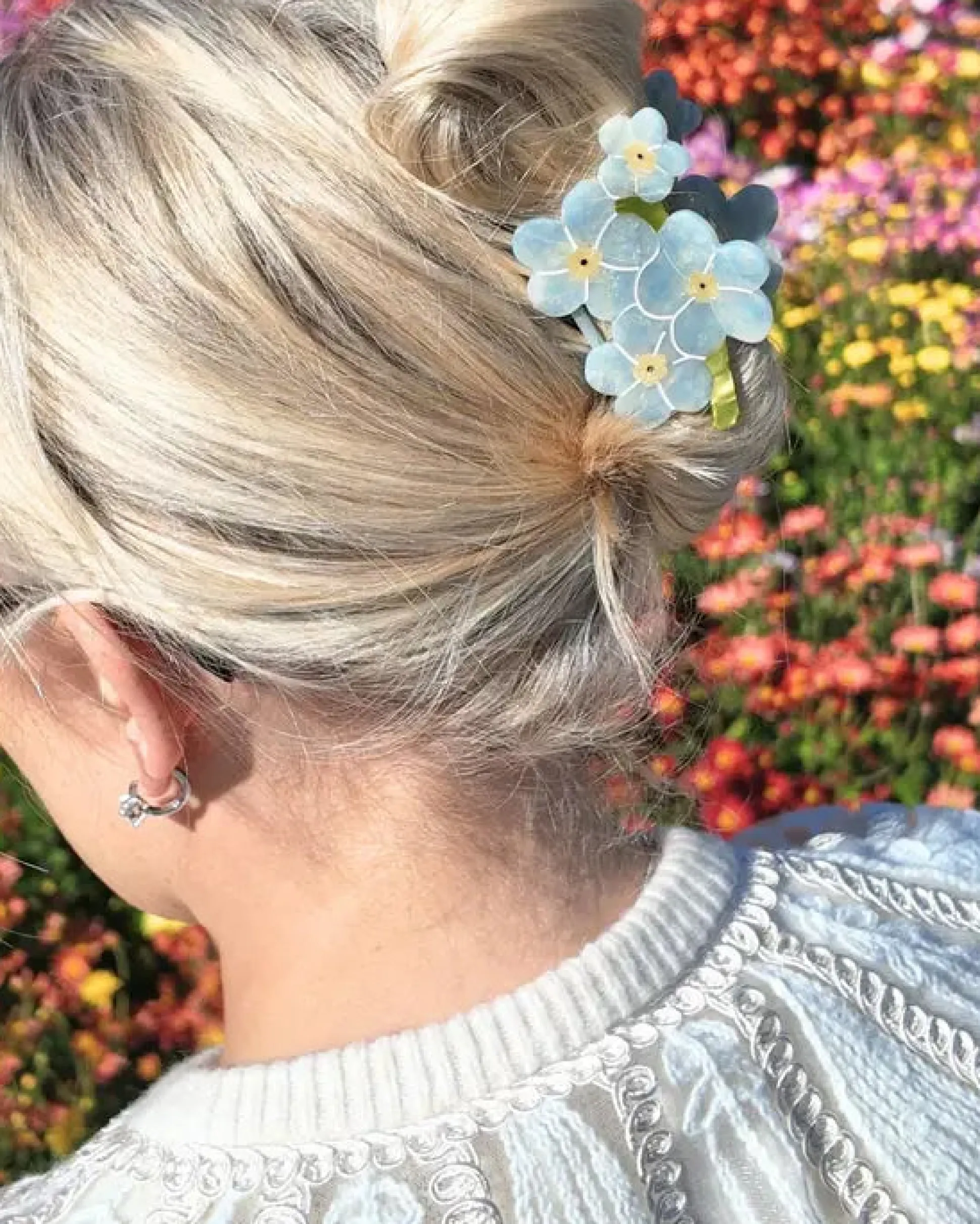 Hand Painted Forget Me Not Claw Hair Clip in Blue Combo