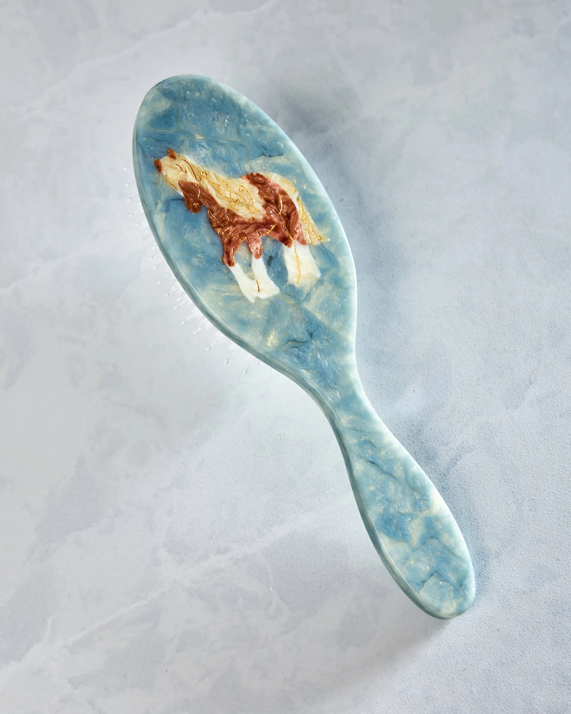 Hand Painted Horse Amazing Hair Day Brush in Blue Combo
