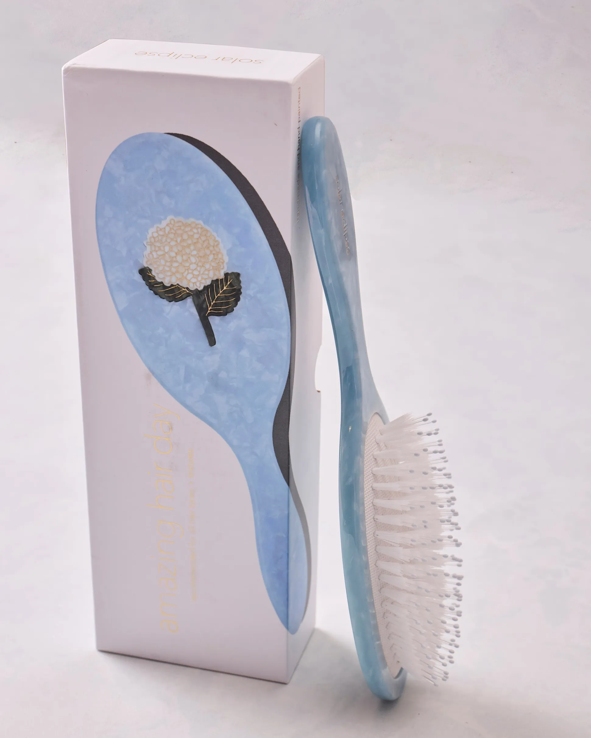 Hand Painted Hydrangea Amazing Hair Day Brush in Blue Combo