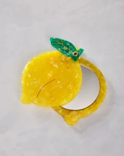 Hand Painted Lemon Compact Mirror in Yellow