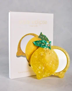 Hand Painted Lemon Compact Mirror in Yellow